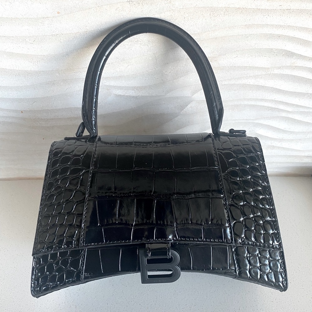 Balenciaga Hourglass Embossed Leather Top Handle Bag